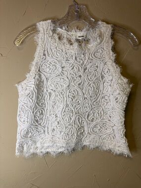 Boho Lace Ivory Cord Crop Top Eyelash Trim Floral Mesh Sans Souci Sz M Coquette